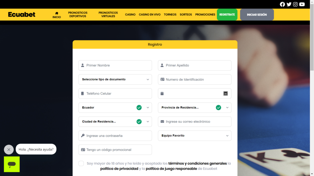 Cómo registrarse en Ecuabet 